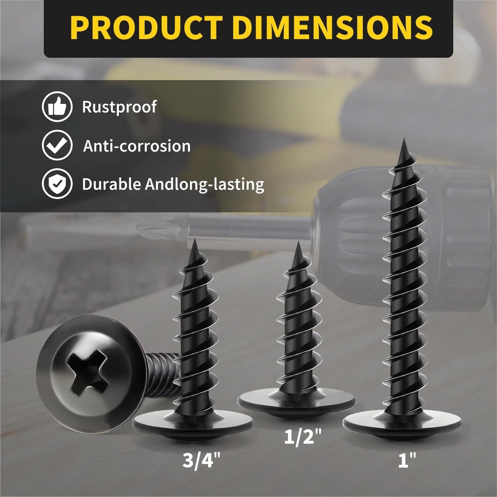 Wood Screws 1 Inch, 110 Pcs Fixlink Premium Phillips Truss Head Black Wood Screw