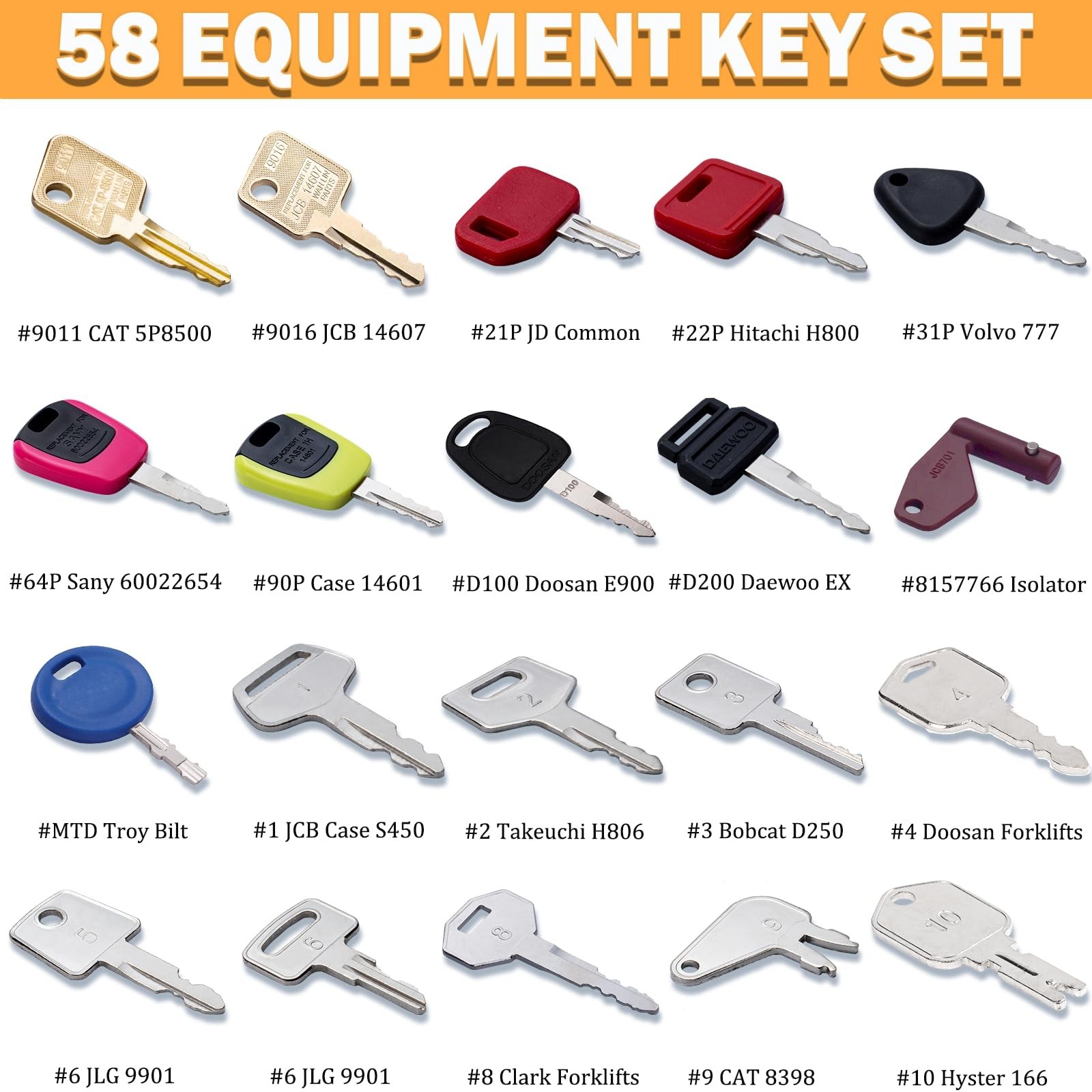 58 Pro Heavy Equipment Key Set Construction Machinery Ignition Keys Set for C…