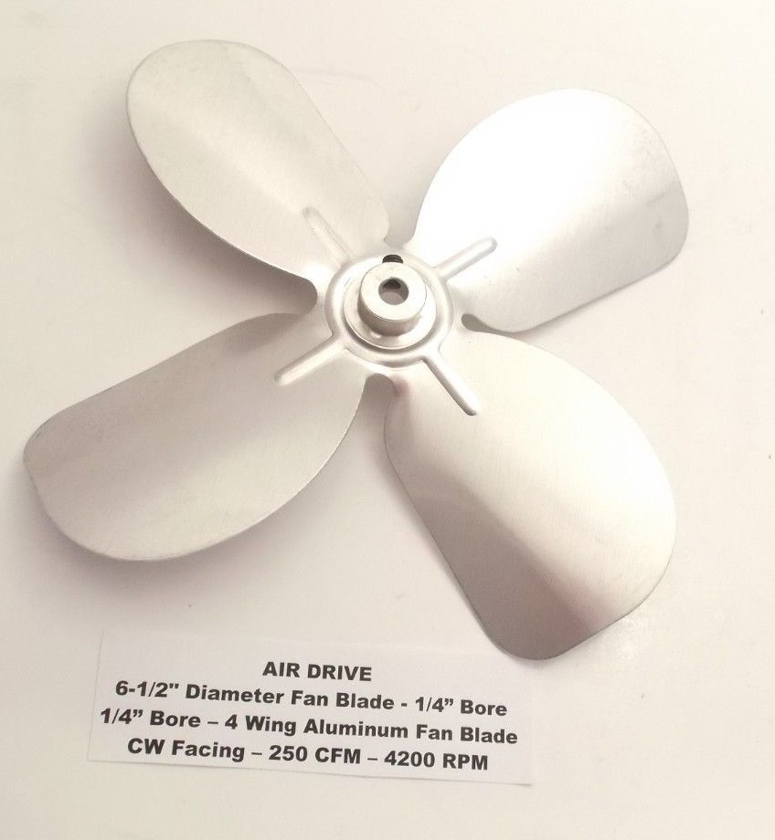 AIR DRIVE 6-1/2″ Diameter x 1/4″ Bore Fan Blade – 4 Wing Aluminum Fan Blade – CW