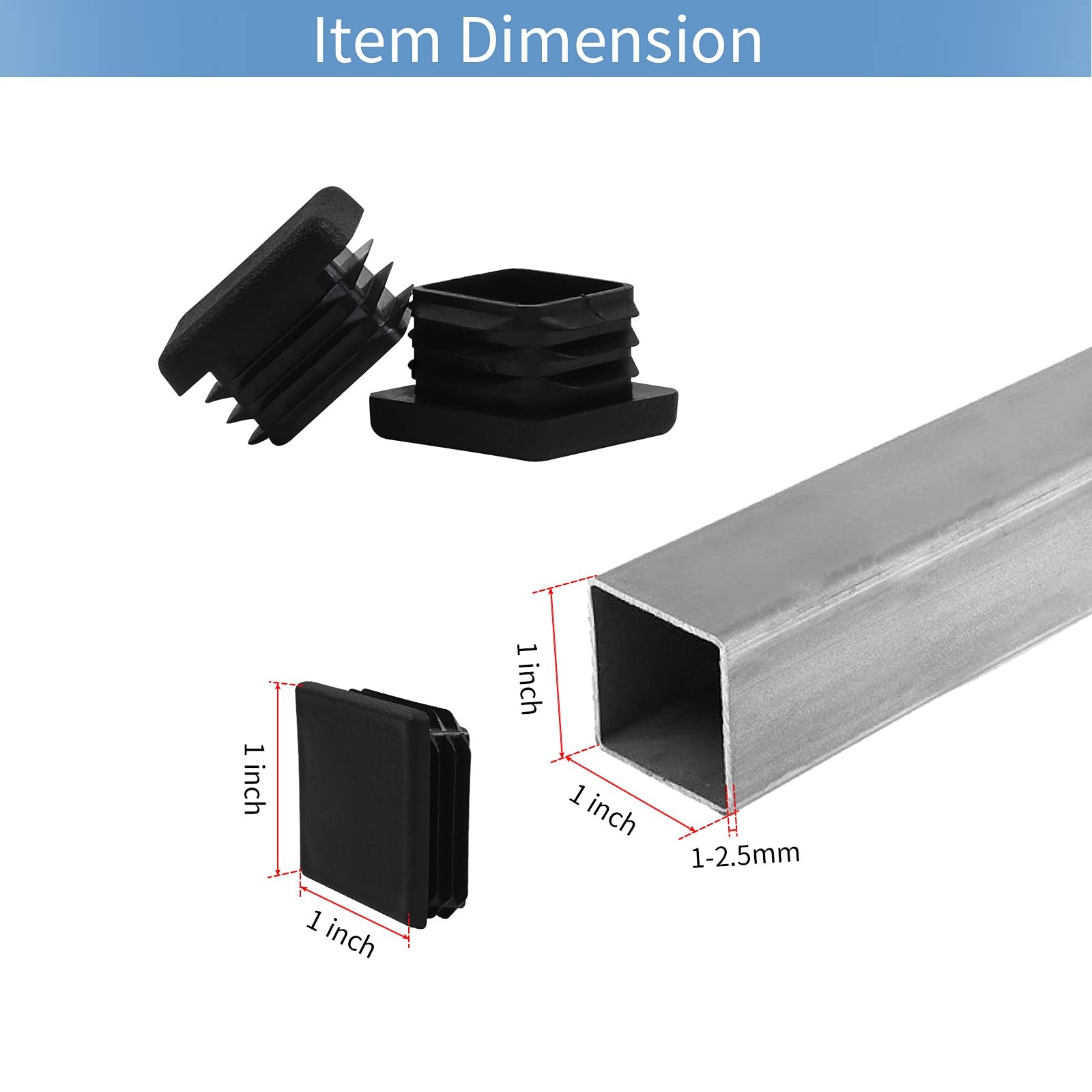 WZB 1 1×1 Square Tube End Cap Plastic Plugs 12 Pack, 1×1 1 Inch Square Tubing…