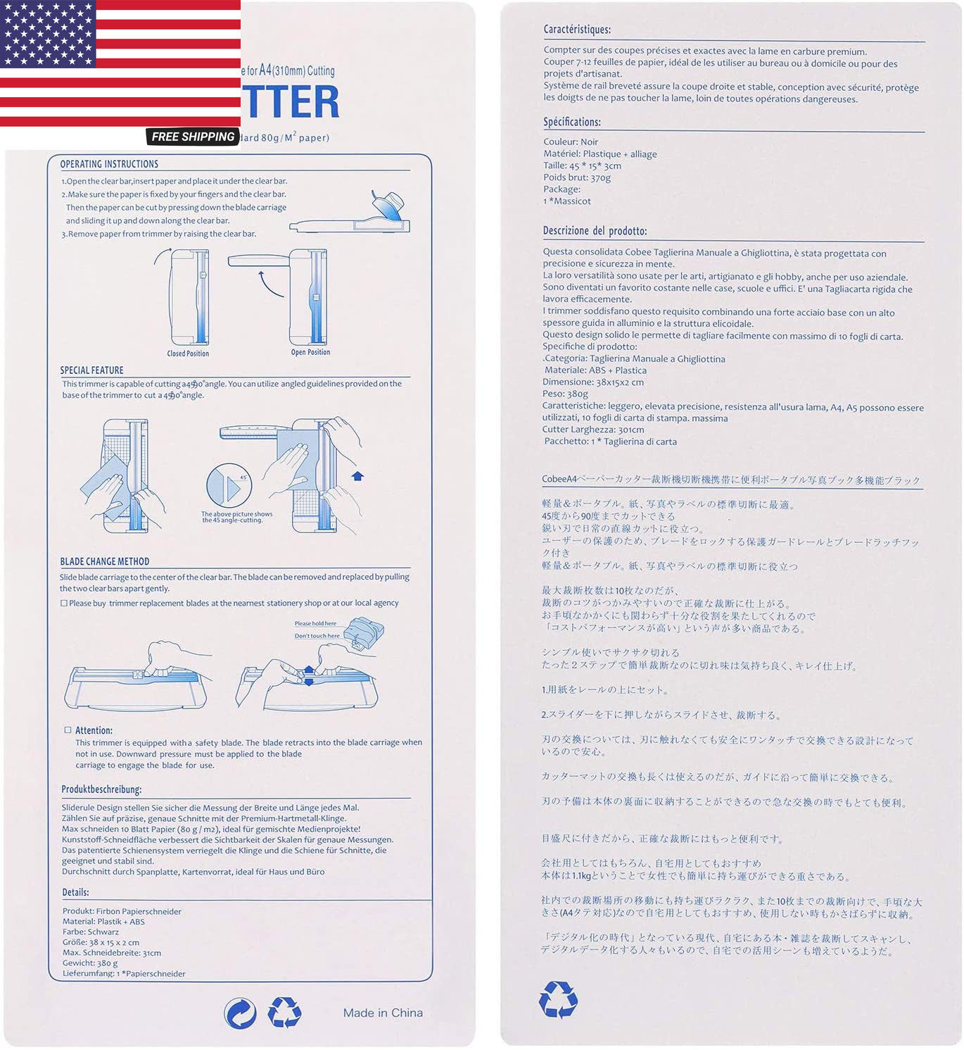 A4 Paper Cutter 12 Inch Titanium Blade Guillotine Trimmer with Automatic Safety