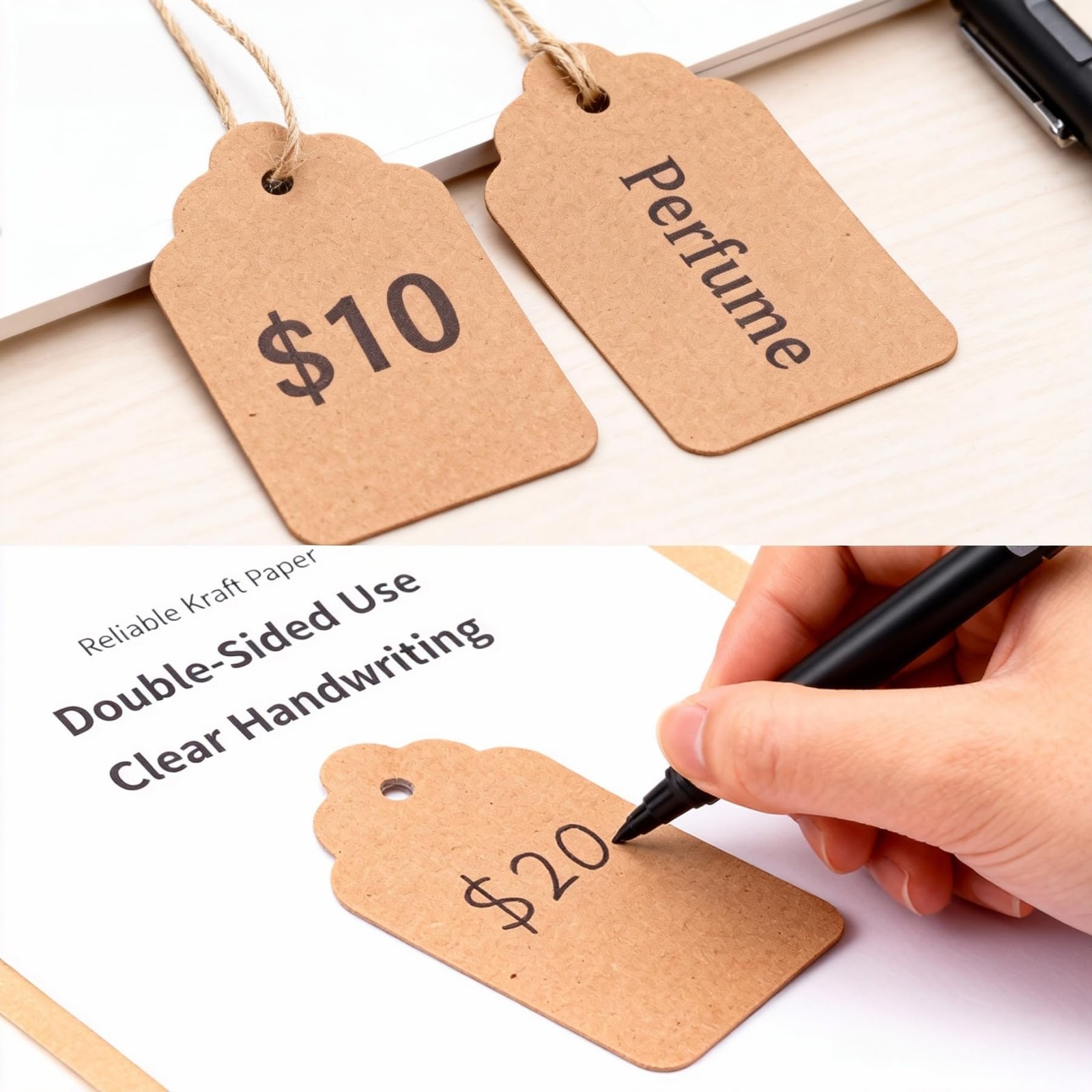 600 PCS Small Price Tags with String Attached, Brown 1.4*1.8 inch, ‎brown