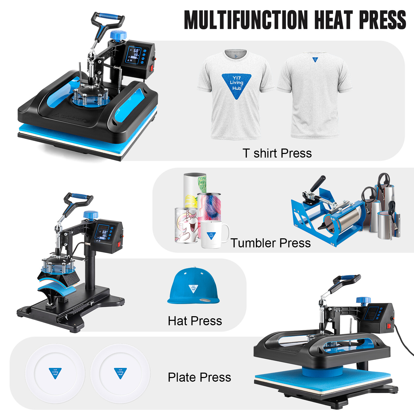 8 in 1 Heat Press Machine Digital Transfer Sublimation T-Shirt Mug Hat Plate Cap