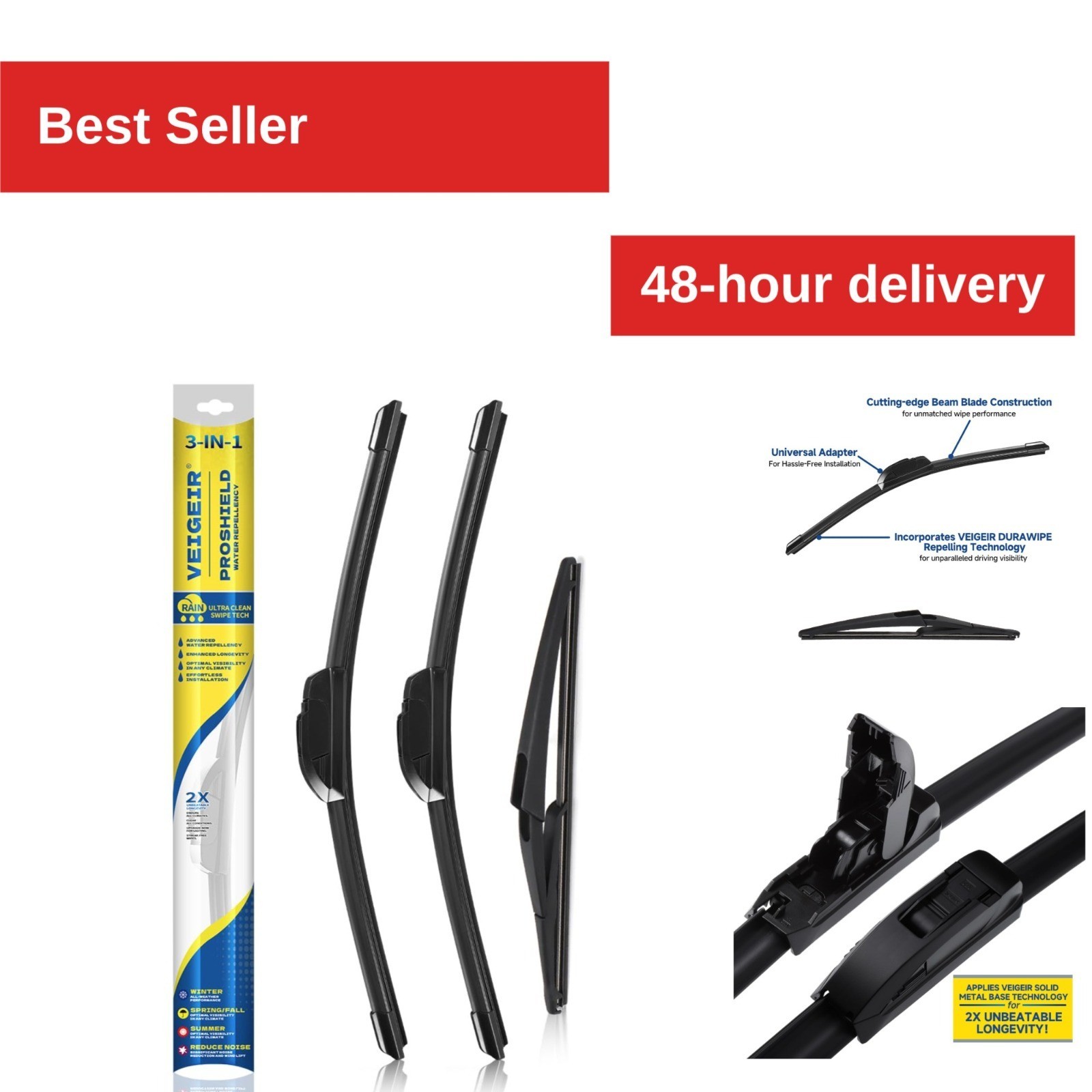 3 Pack Windshield Wiper Blades for Nissan Rogue Pathfinder 2014-2023