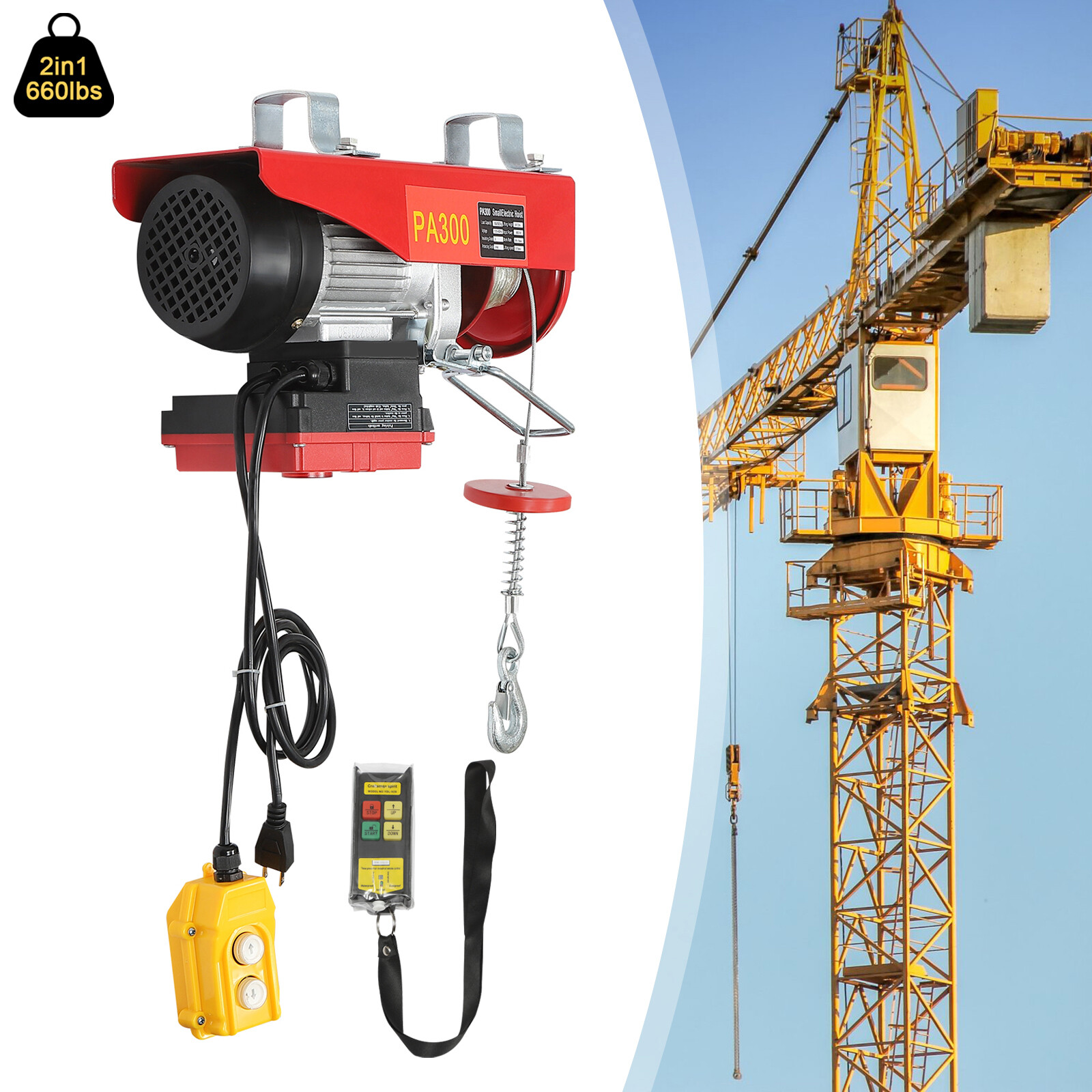 2-In-1 Electric Hoist Warehouses Single/Double Slings 660lbs Electric Lift Winch