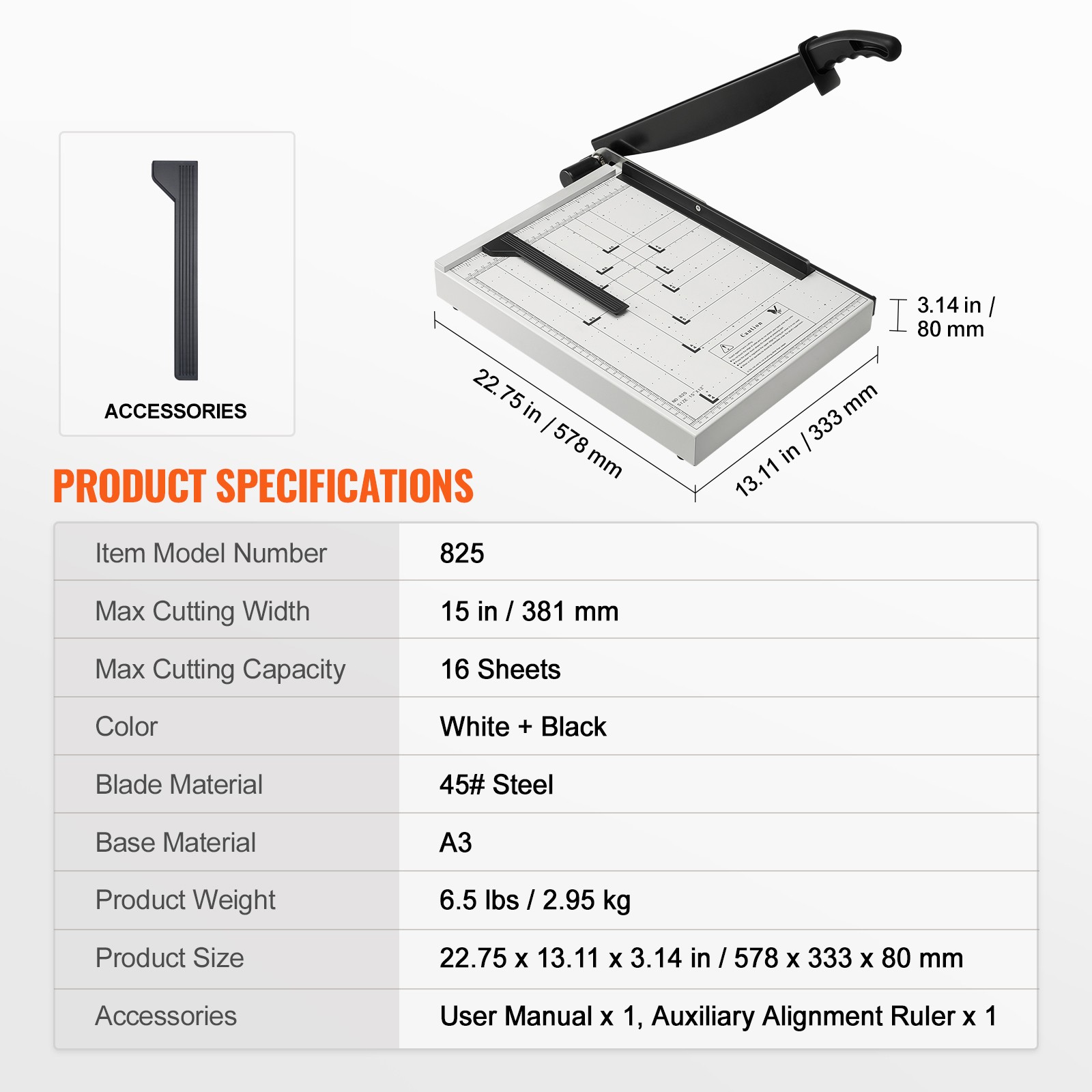 Uimoso Paper Cutter Guillotine Trimmer 15″ 16 Sheets Cutting Capacity Metal Base