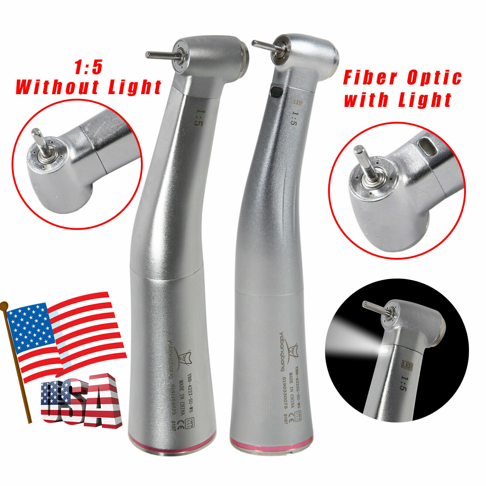 Dental 1:1 1:5 LED Fiber Optic Push Contra Angle Increasing Handpiece NSK types