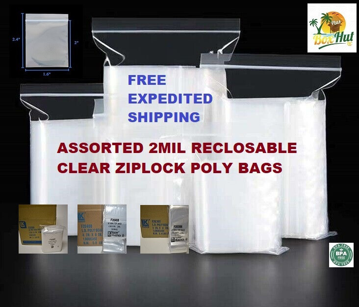 Clear Elkay Plastic Reclosable Zip Seal Lock Top 2 Mil ML Poly Jewelry Bags