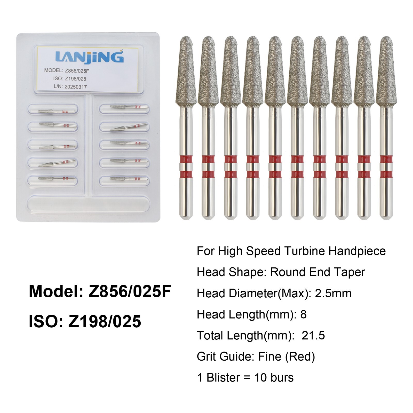 Dental Zirconia Diamond Burs FG Round End Taper Cylinder Football Fine Medium
