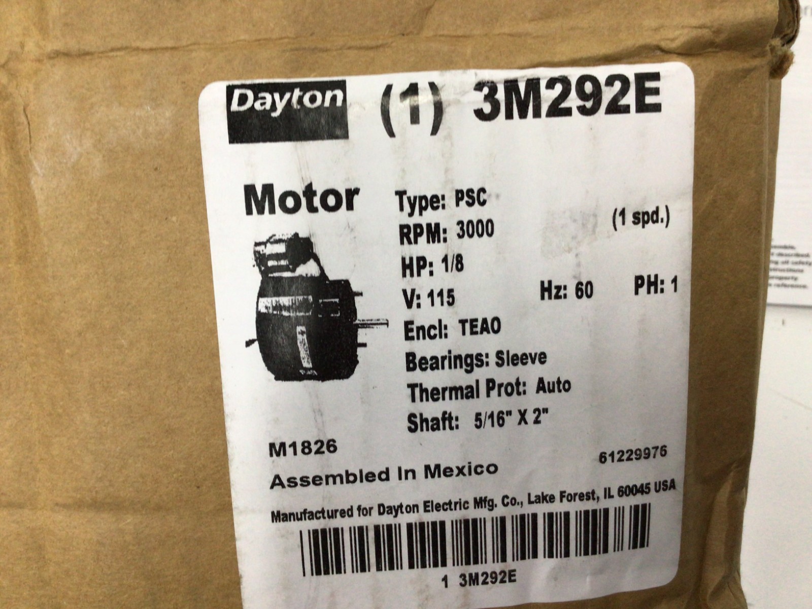 Dayton 71626626M Hvac Motor, Totally Enclosed Fan-Cooled, 1/8 Hp, 3, 000