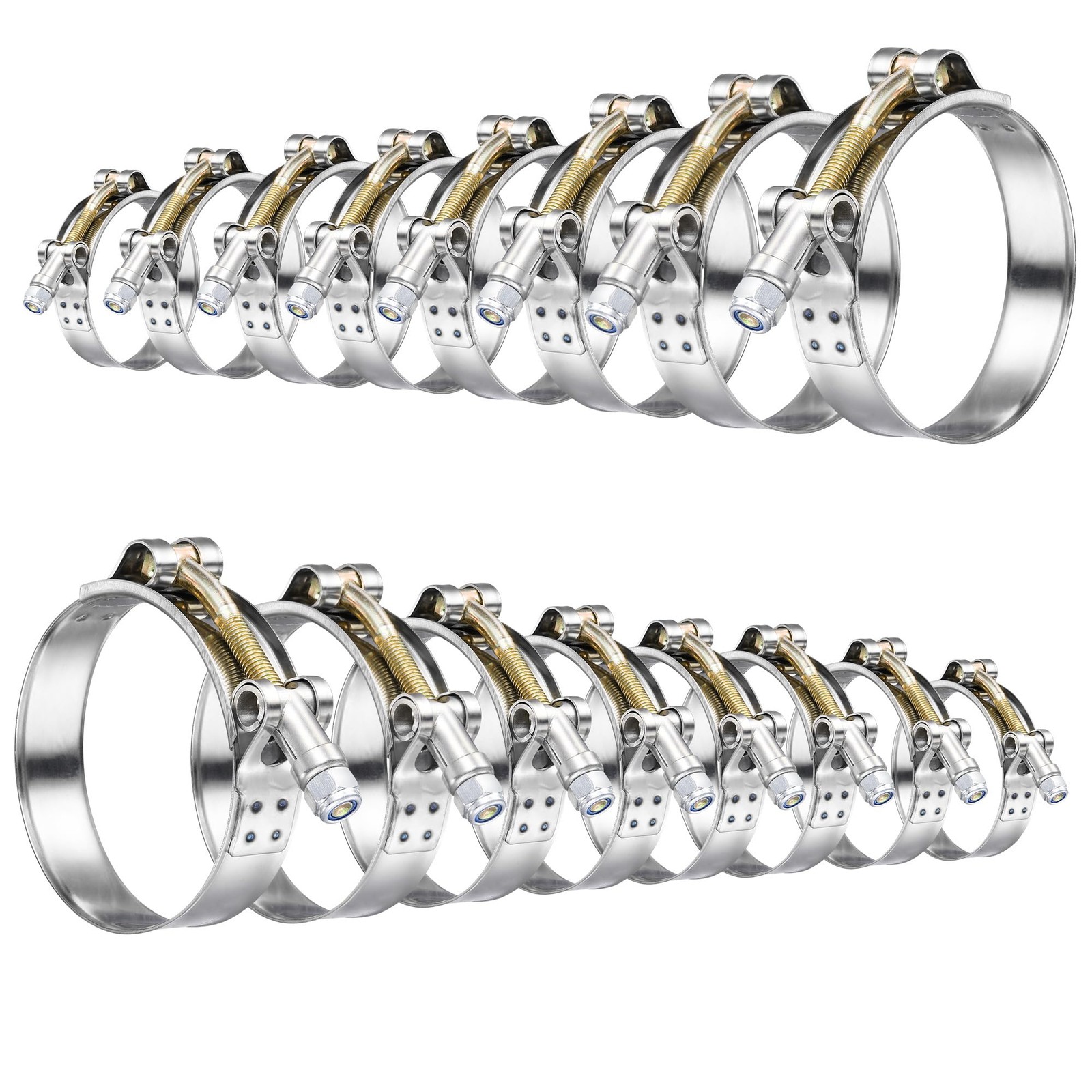 SEKSUALA 16Pack T Bolt Hose Clamps Set, 8 Size 1.10 – 3.07 inches, Silver