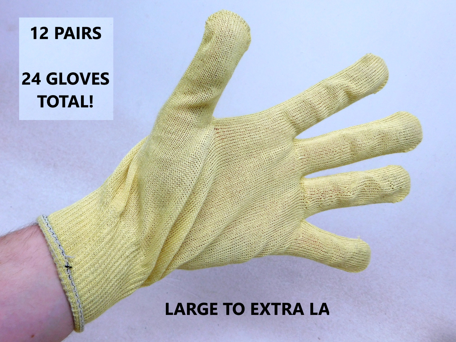 12 PAIR-1 DOZEN YELLOW STRING KNIT POLY COTTON WORK GLOVES PAIRS LARGE L-XL (HR)