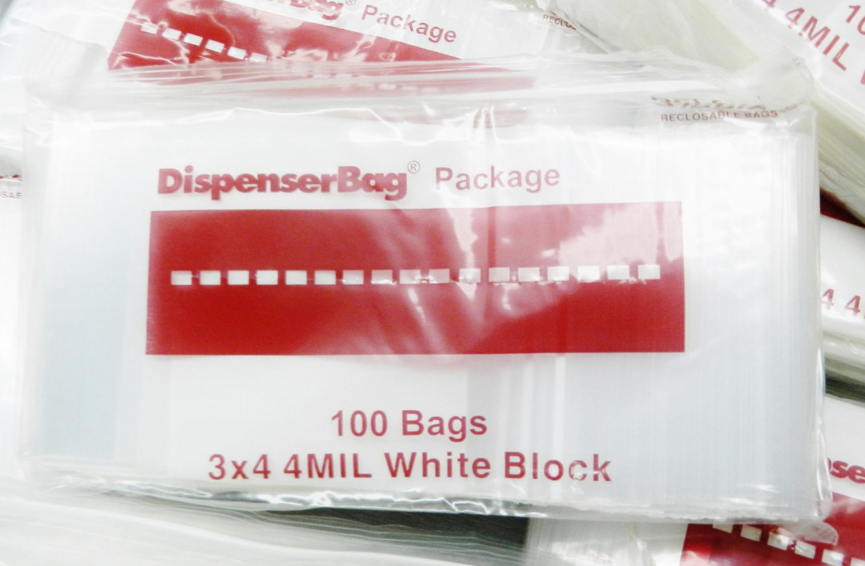 100 Reloc 3×4 Reclosable 4 mil Top Lock Bags WHITE BLOCK Poly 3″ x 4″ THICK Bag