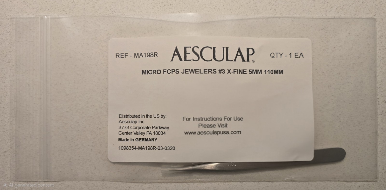 Lot of 2 New AESCULAP MA198R Micro Forceps Jewelers #3 X-Fine 5mm 110mm