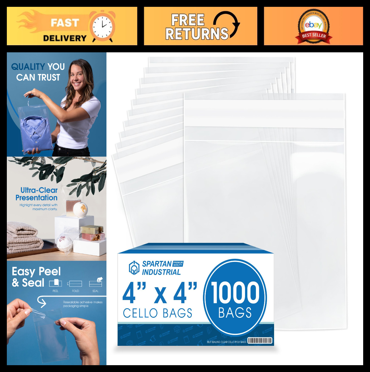 Clear Self-Sealing Cellophane Bags 4″x4″ (1000 Count) Resealable Treat Bags for