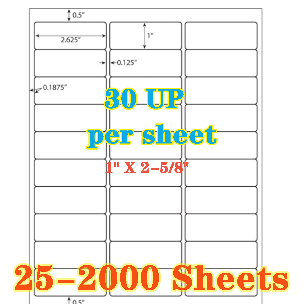 1 x 2 5/8 60000 Address Blank Shipping Adhesive Labels Compatible 2.625 x 1 30UP