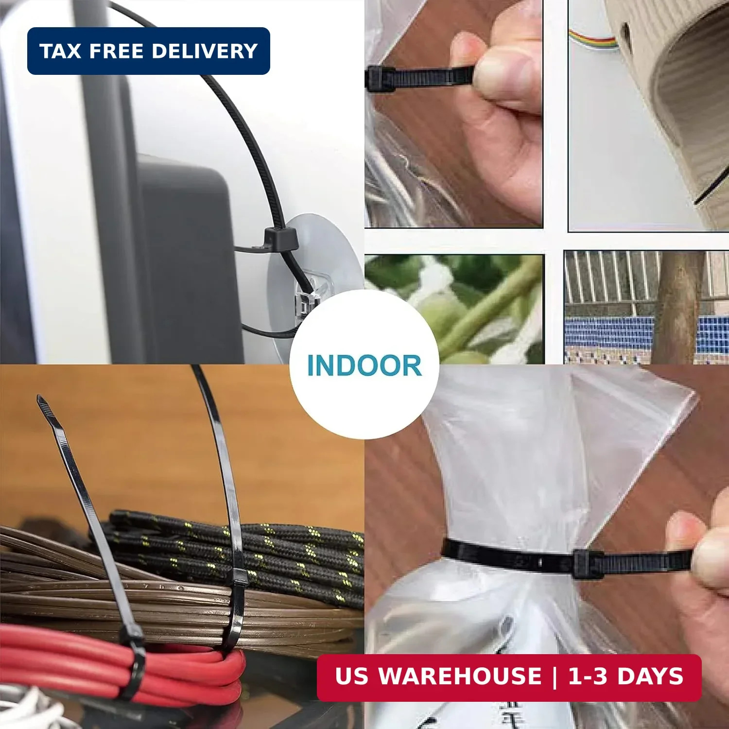 Zip Cable Ties Assorted Sizes(4”+6”+8”+12”) Heavy duty Nylon Black UV Resistant