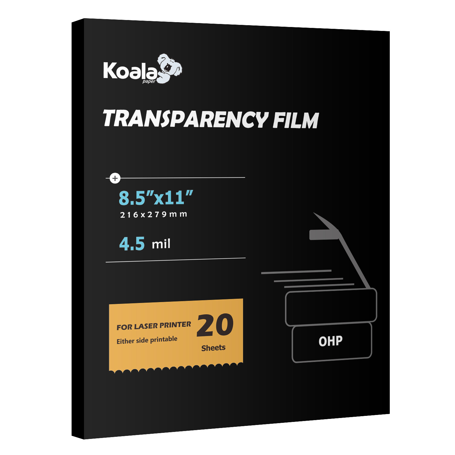 Koala Clear Transparency Film for Laser Printers 8.5×11 Screen Printing 20 Sheet