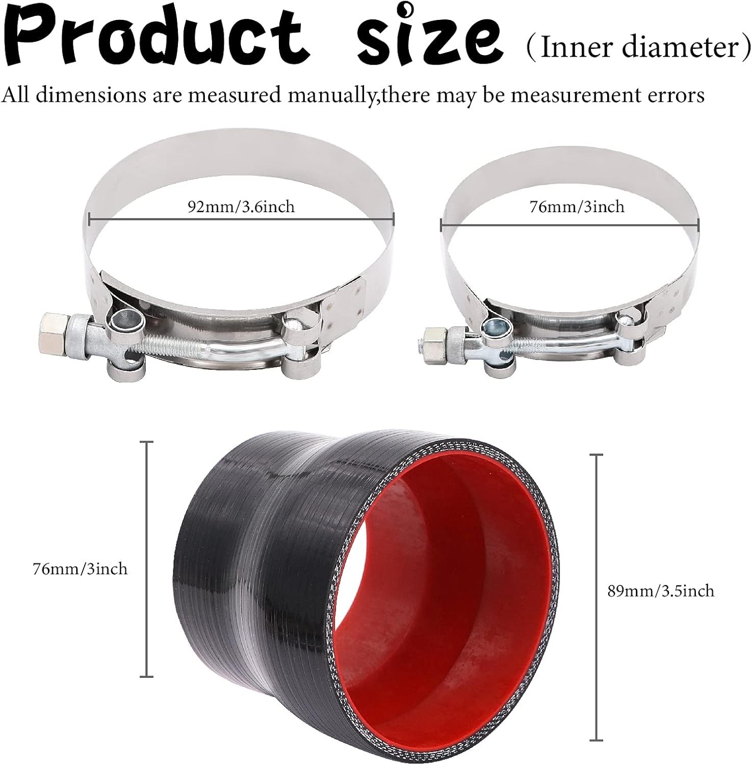 Timothy 3Inch to 3-1/2Inch Inch Black Silicone Reducer Coupler 4 Layers of Polye