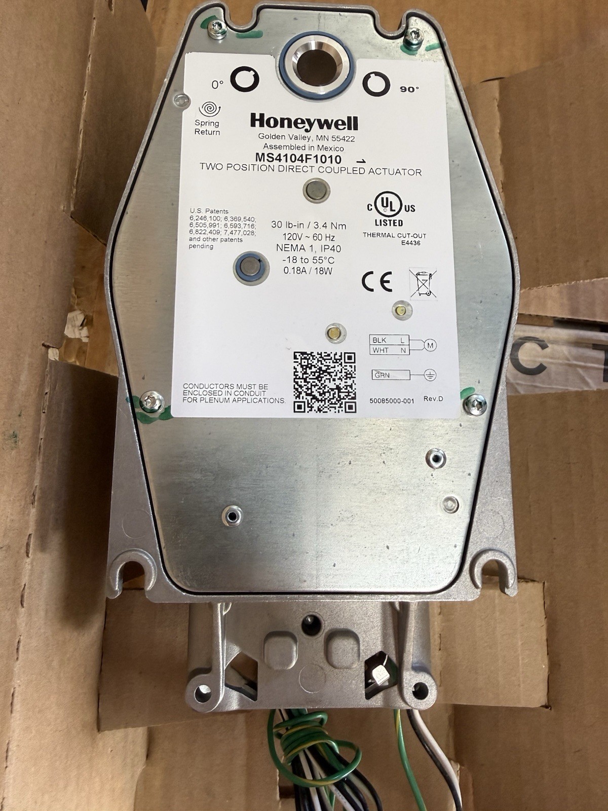 Honeywell MS4104F1010 Spring Return Damper Actuator 120V Direct Mount