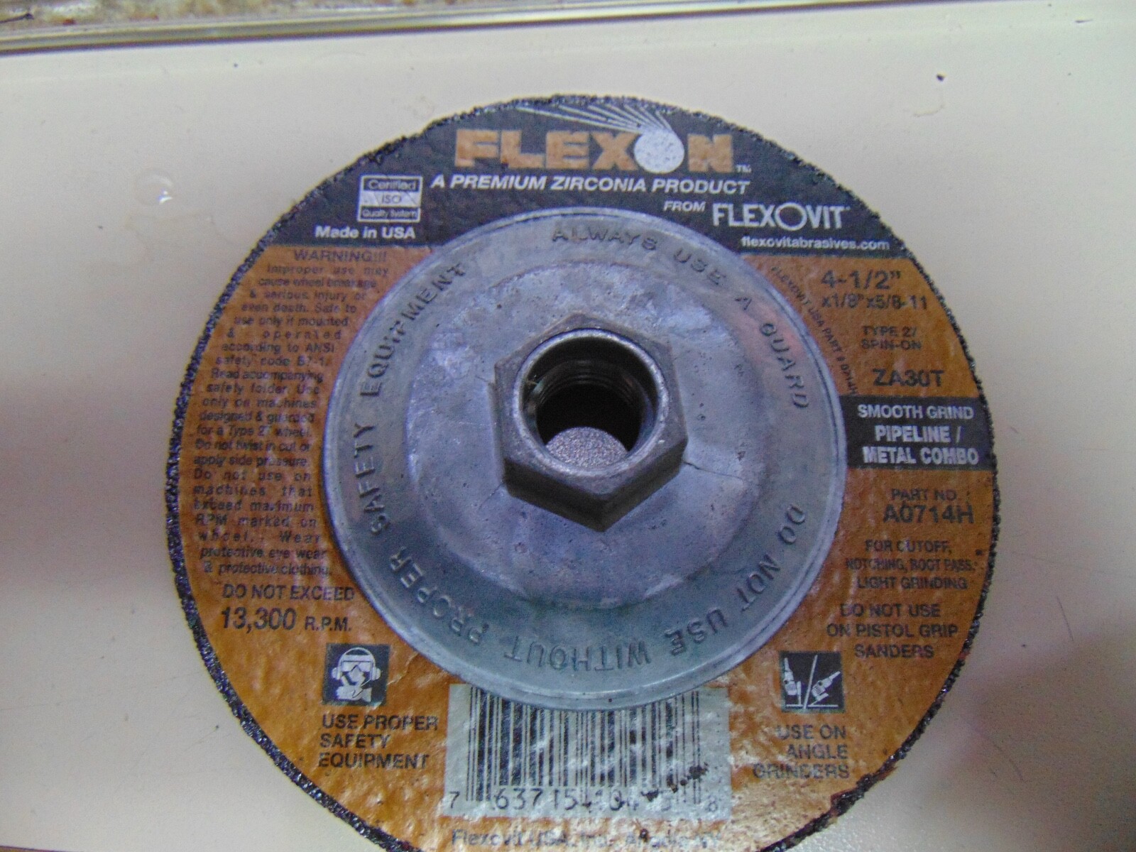 9 pk Wheel, flexon flexovit Grinding Type27 4-1/2” X 1/8” X 5/8-11 zirconia