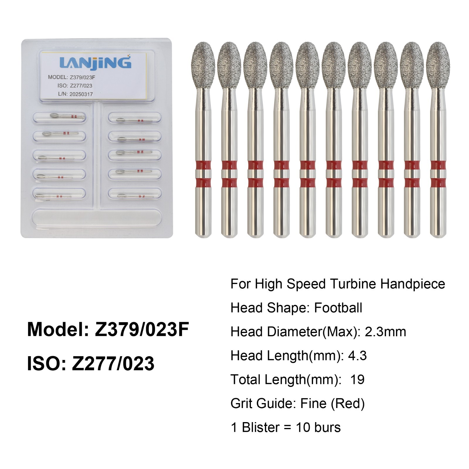 Dental Zirconia Diamond Burs FG Round End Taper Cylinder Football Fine Medium