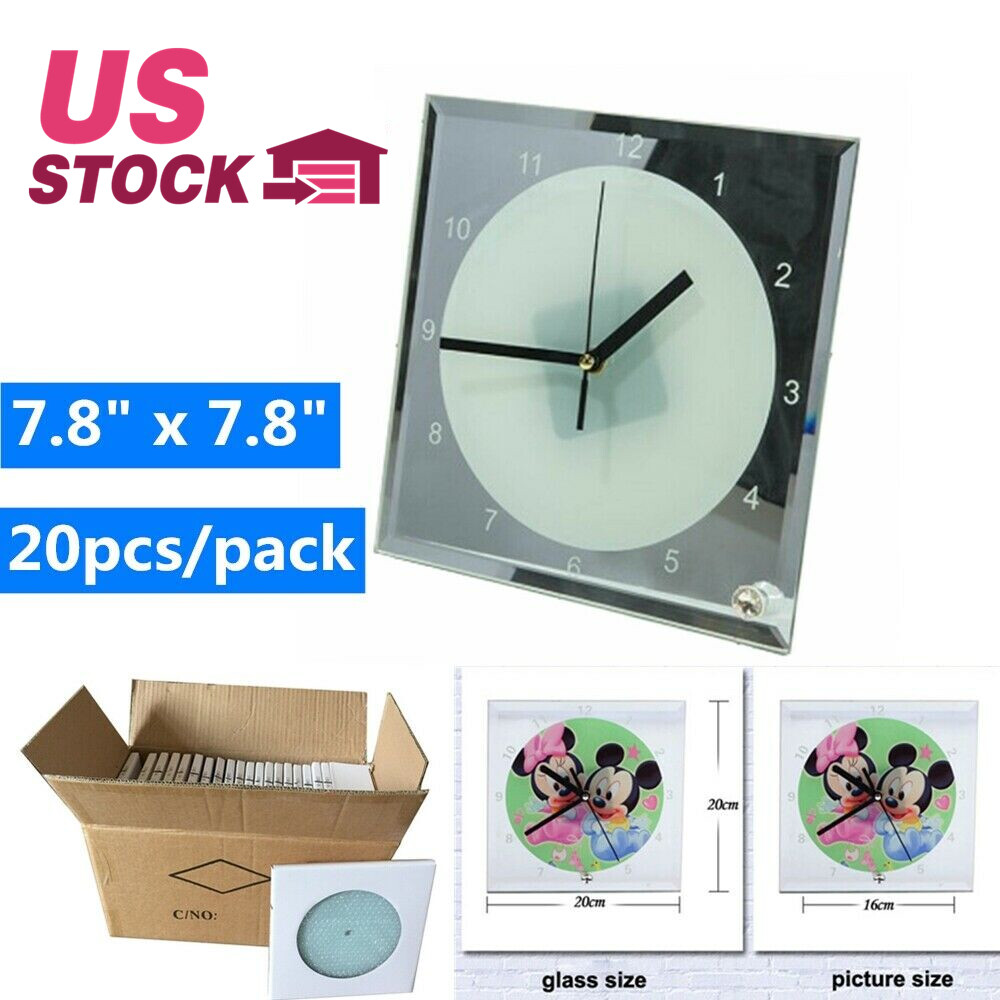 20pcs 7.8″ x 7.8″ Sublimation Blank Mirror Edge Glass Photo Frame with Clock