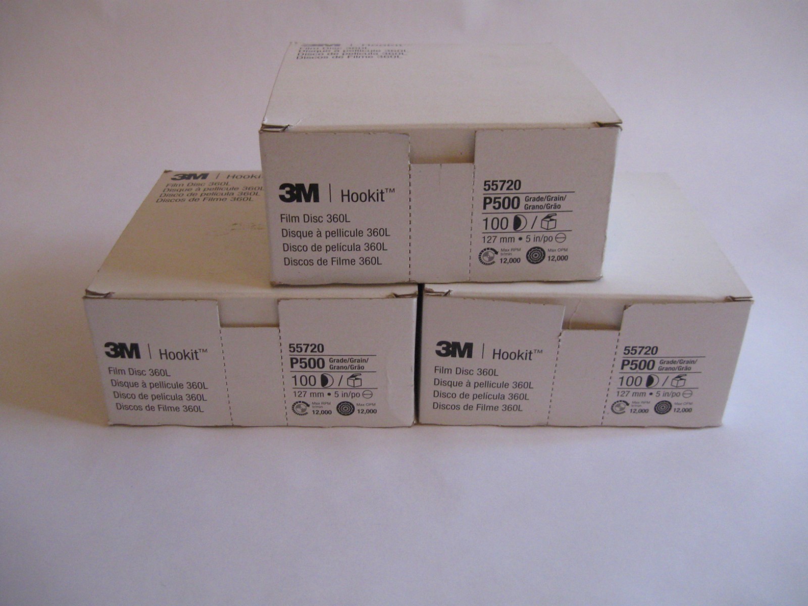 3M 55720 Hookit 5″Finishing Film Disc P500 Grit 100 Discs Purple DA Sander 3 box