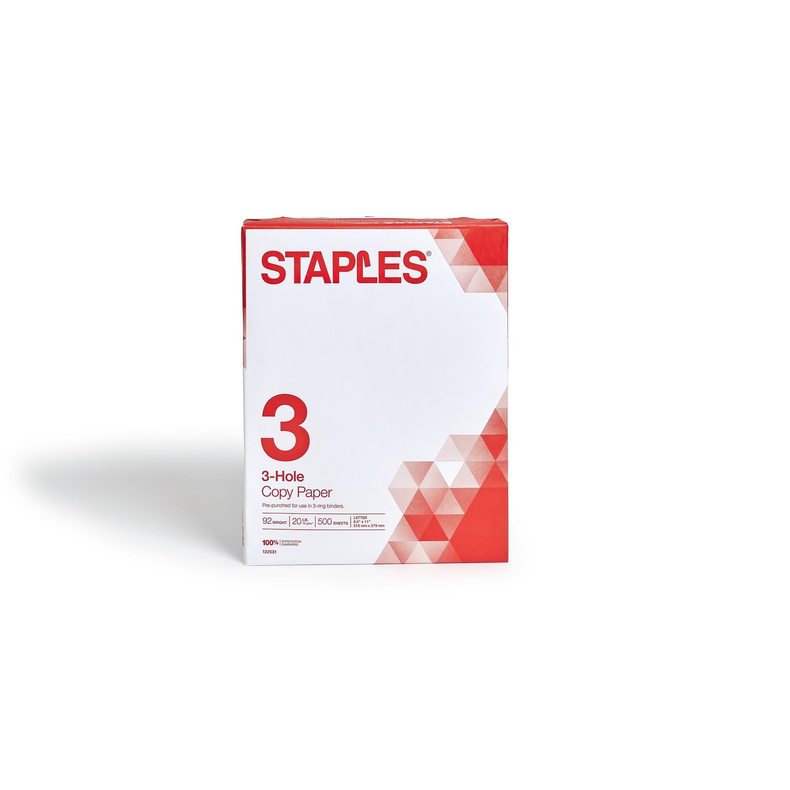 Staples 8.5-Inch X 11-Inch 3 Hole Copy Paper 20 Lbs. 92 500 Sheets, White