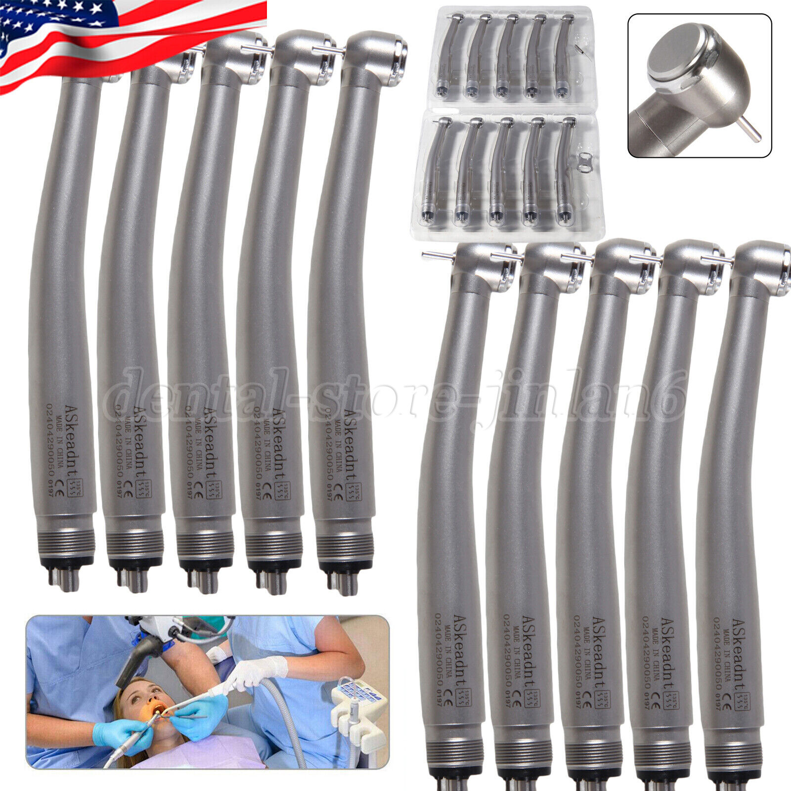 4 Hole Dental High Speed Handpiece Large Head Single Water Spray Air Turbine 10