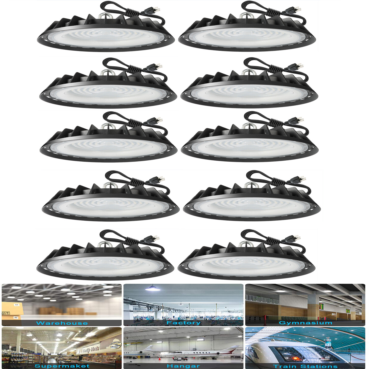 500W UFO LED Light High Bay 6000K Warehouse Industrial Lighting 90-277V 10Pack