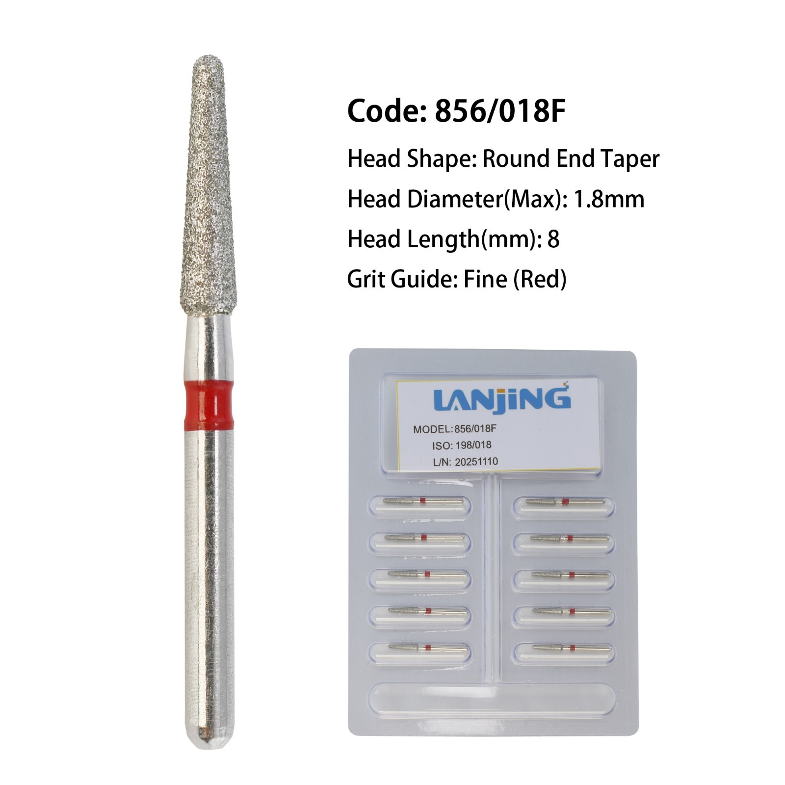 Dental Burs Diamond FG Round End Taper Cylinder High Speed Friction Grip 850 856