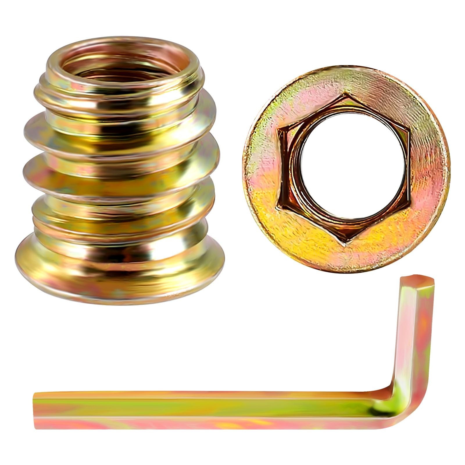 MewuDecor M8 x 15mm Threaded Inserts for Wood, Nut Inserts, x 15mm, Yellow