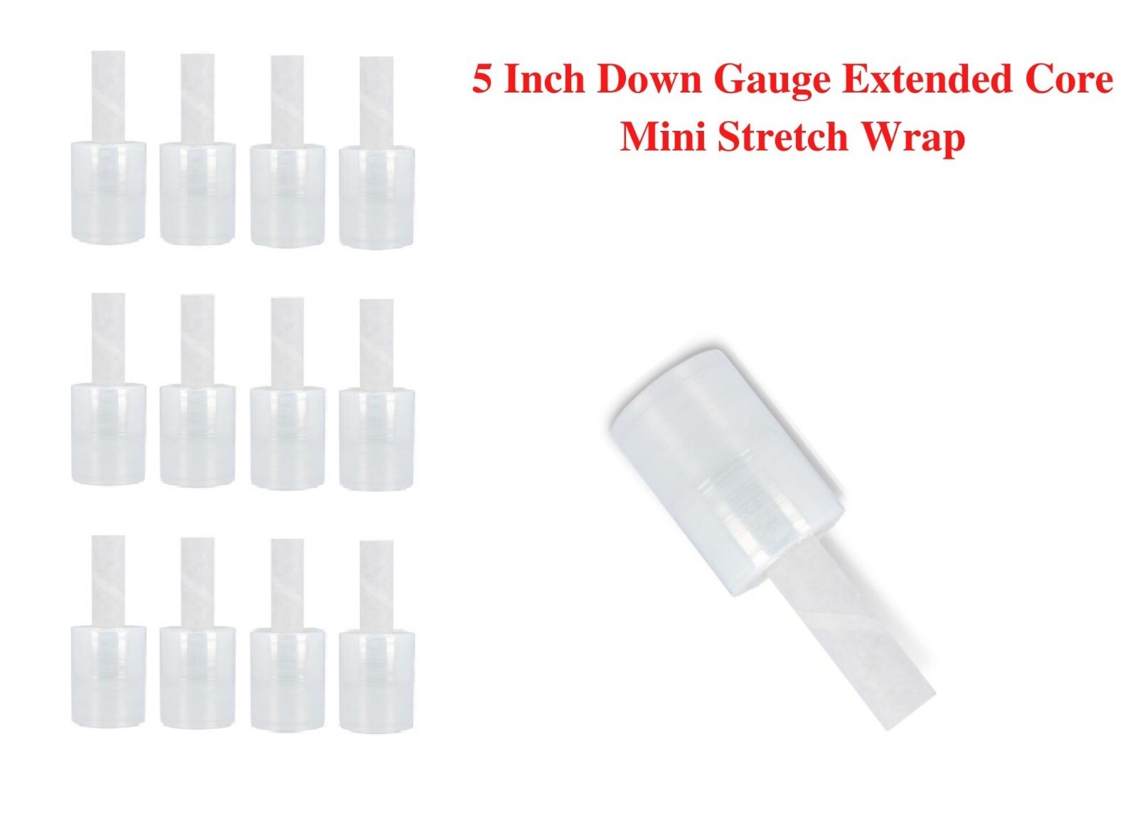 Extended Core Mini Stretch Wrap Clear Pallet Shrink Film Select: Size & Rolls