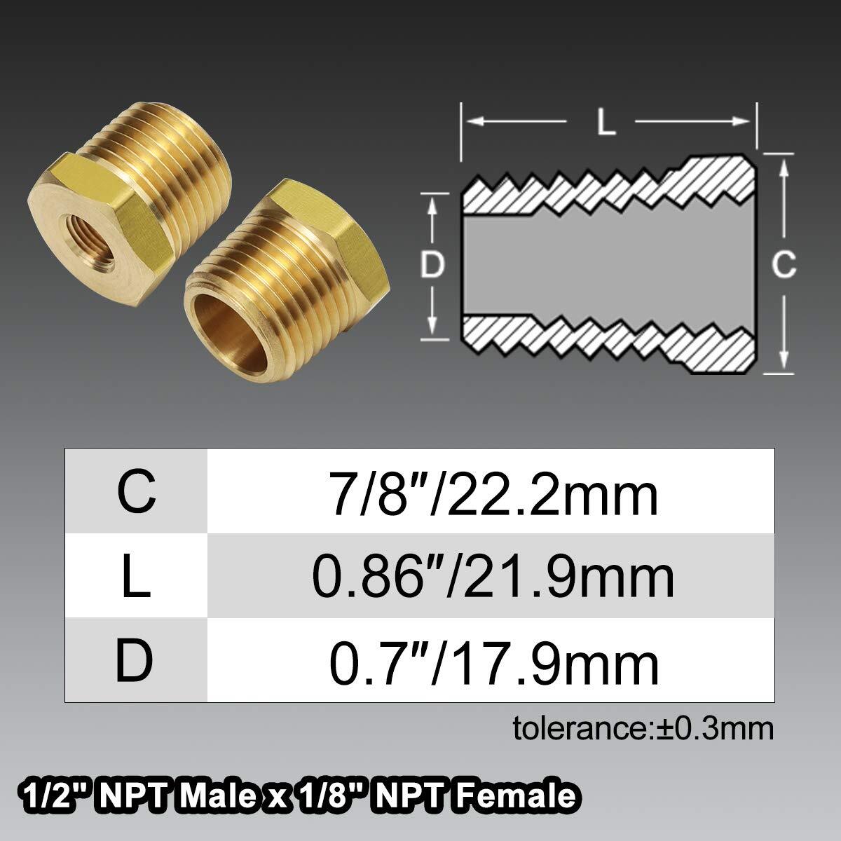 1/2 inch NPT Male to 1/8 inch NPT Female Brass Pipe Fitting Adapter Pack of 2