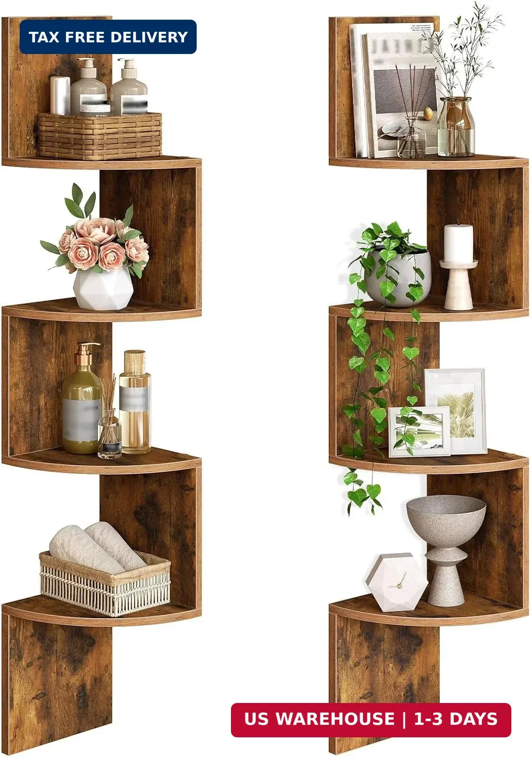 HOOBRO Corner Shelf Wall-Mounted, Set of 2 Floating Corner Shelves for Wall, 4-T