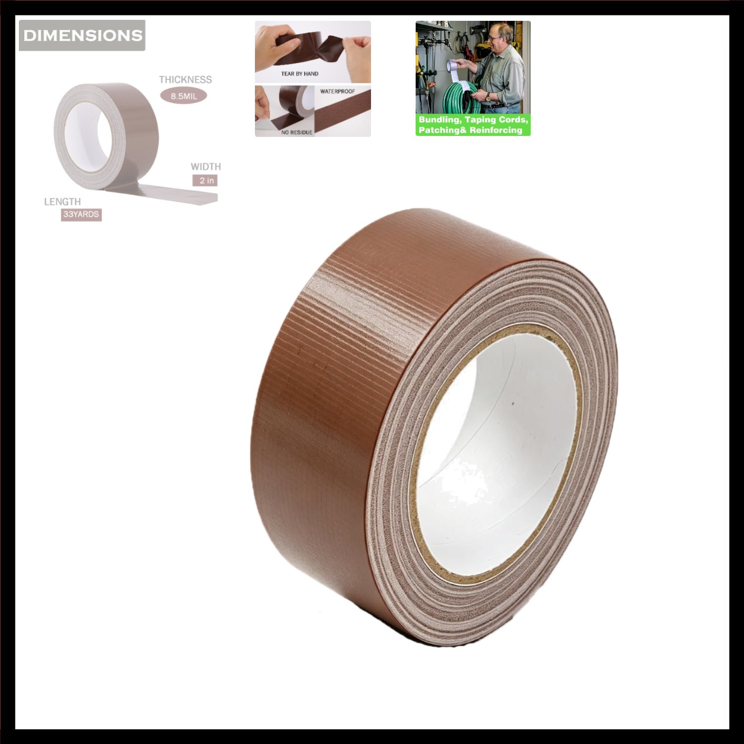 Heavy Duty Duct Tape 2 Inch X 33 Yards, Multi Purpose Dark Brown Duct Tape, N…