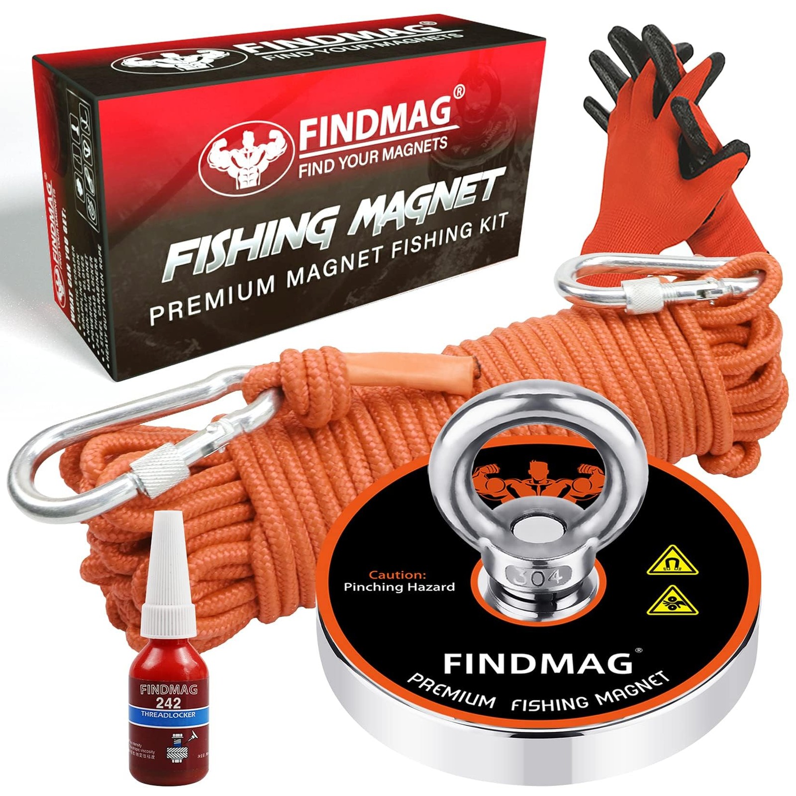 FINDMAG 1000 LBS Pulling Force Magnet Fishing Kit Fishing Magnets with Rope, Pre