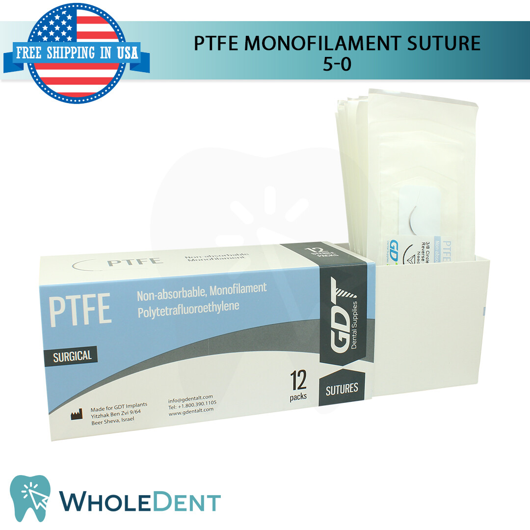 Monofilament PTFE Synthetic Suture Sewing Thread 3/8 Circle Reverse Sterile 5-0