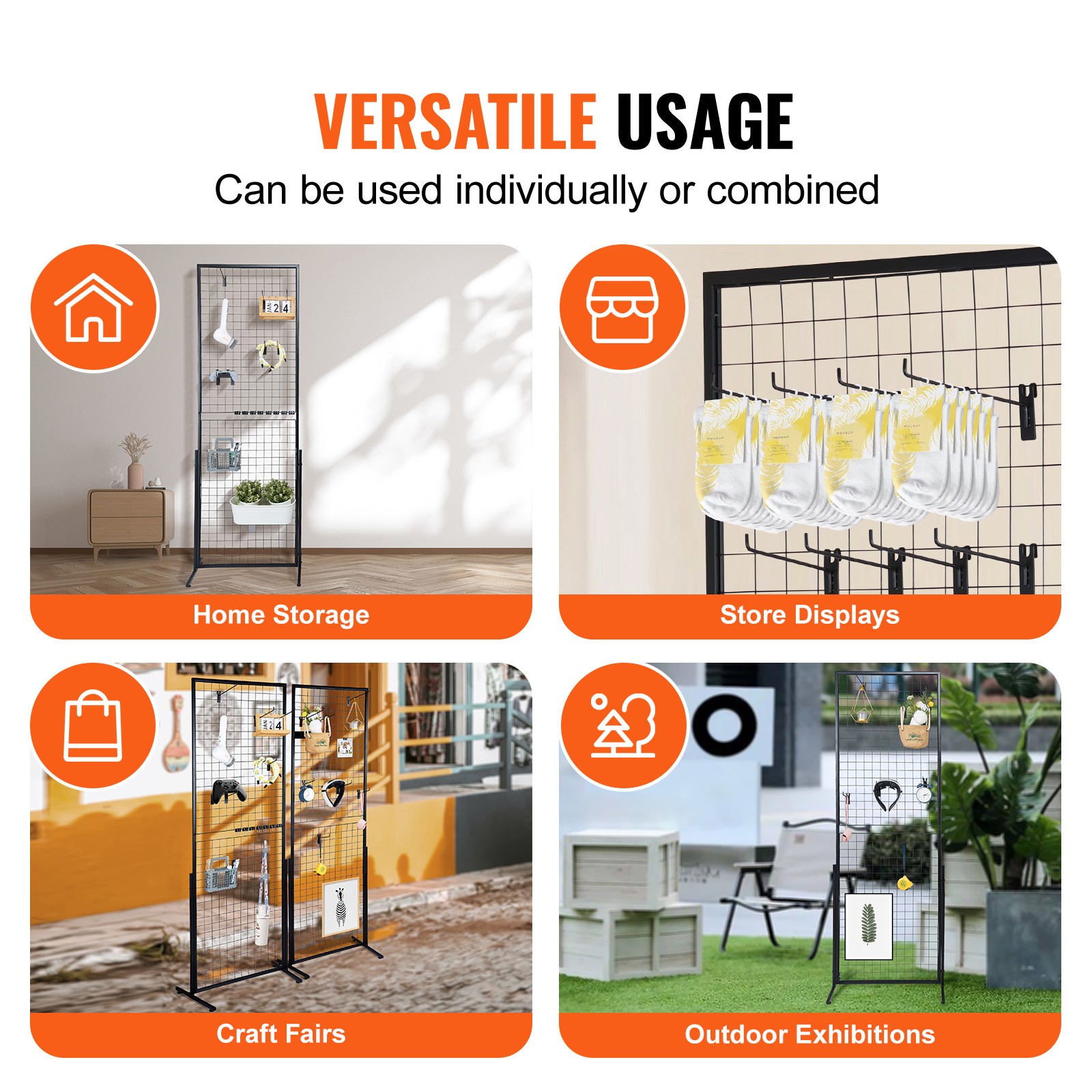 VEVOR 2′ x 5.6′ Grid Wall Panels Tower 2 Packs Wire Gridwall Display Racks