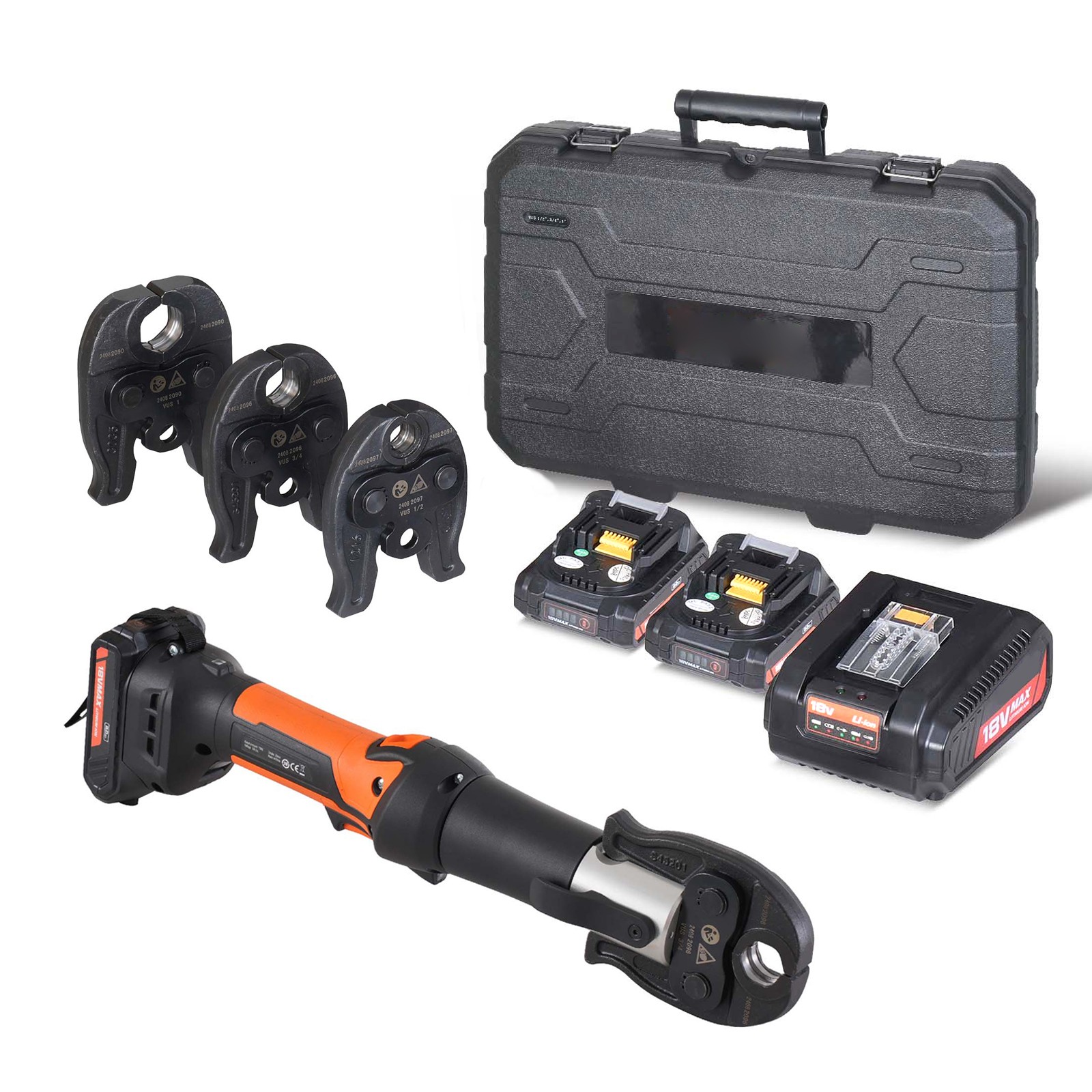 Uimoso 1/2″ 3/4″ 1″ Press Tool Pipe Crimping Kit Press Tool Battery Kit