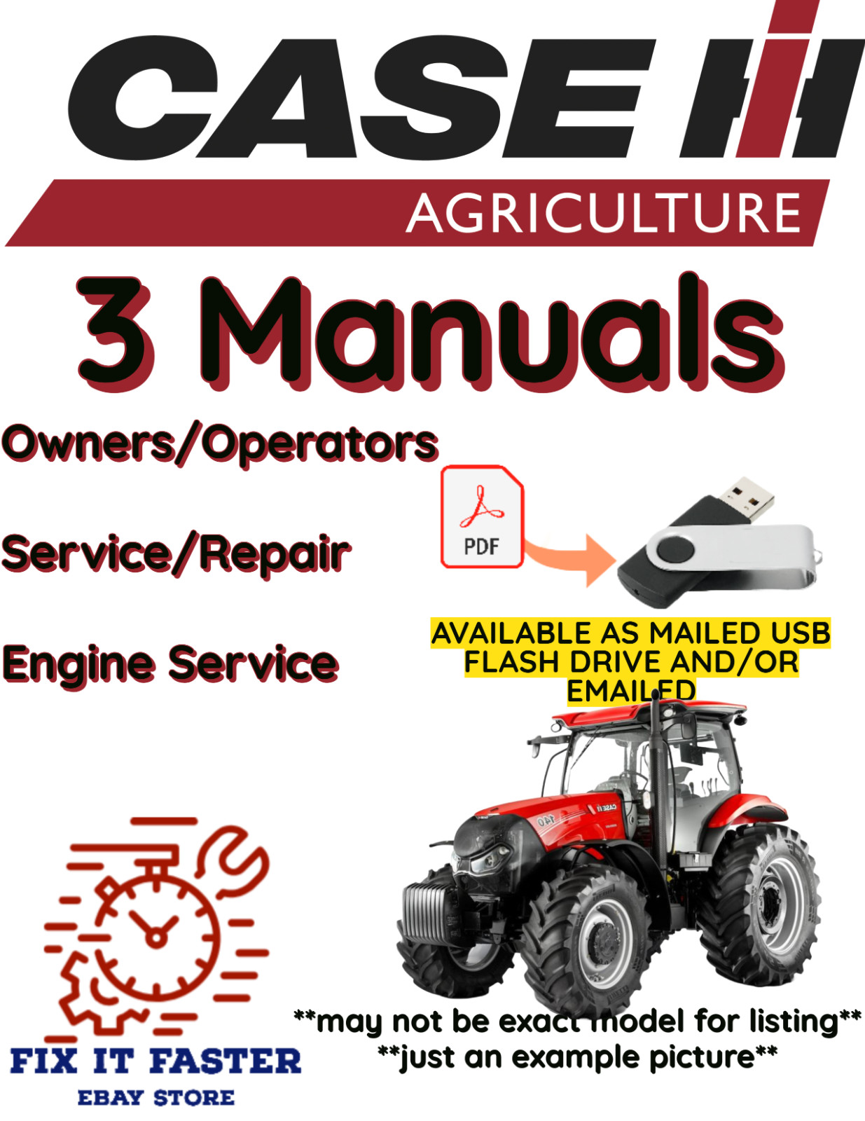 CASE IH 385 STEIGER TRACTOR MANUAL OPERATORS SERVICE SHOP ENGINE REPAIR PDF USB