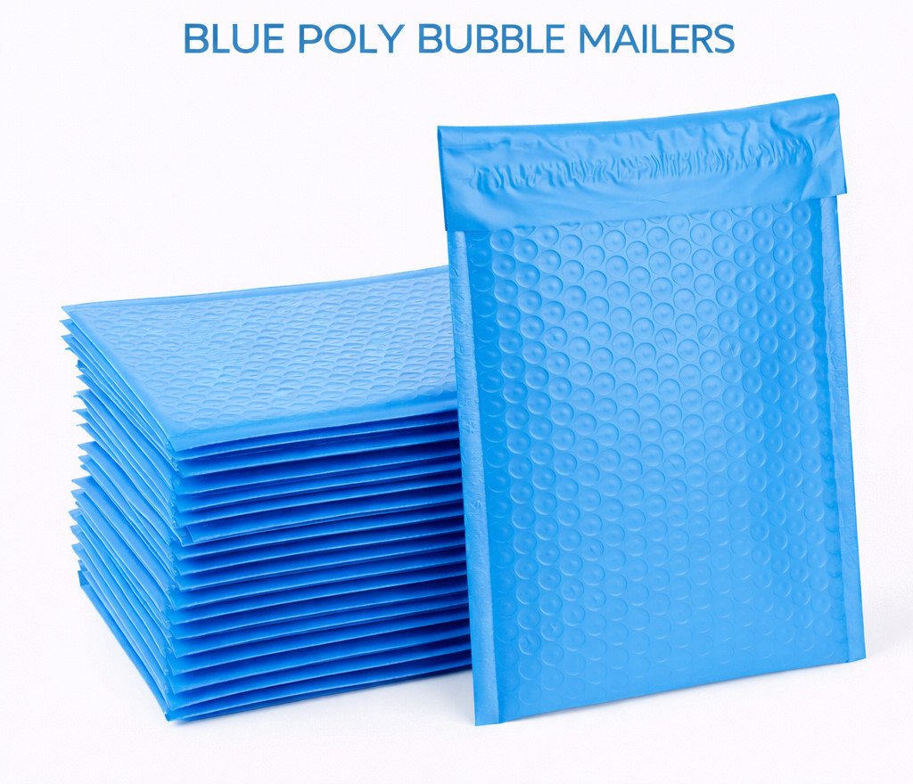 1000 Bulk Blue Poly Bubble Mailers #000 4×8 Water Resistant Padded Envelopes