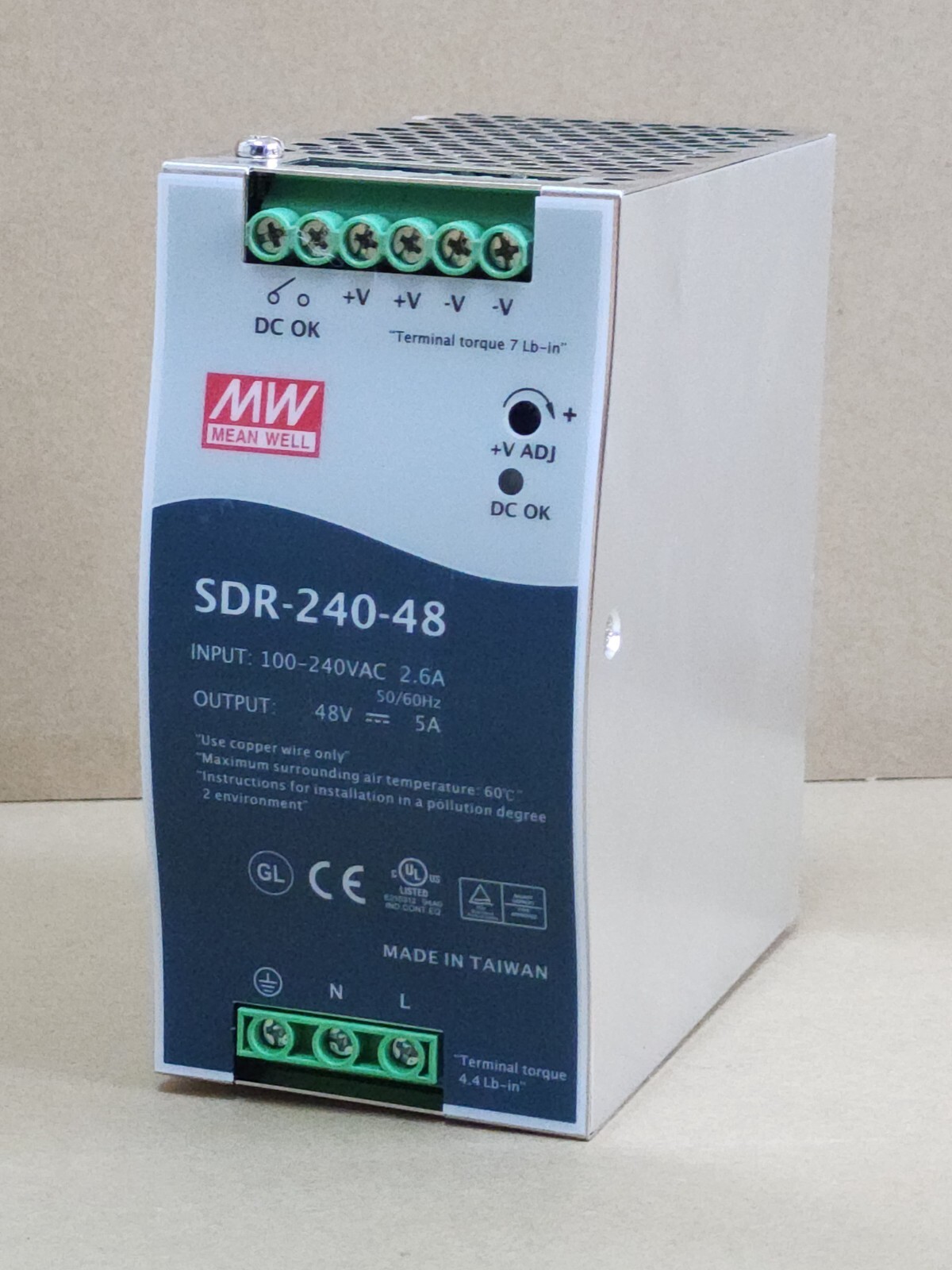 SDR-240-48 MEAN WELL POWER SUPPLY 48VDC 5A MADE IN TAIWAN SDR-240-48
