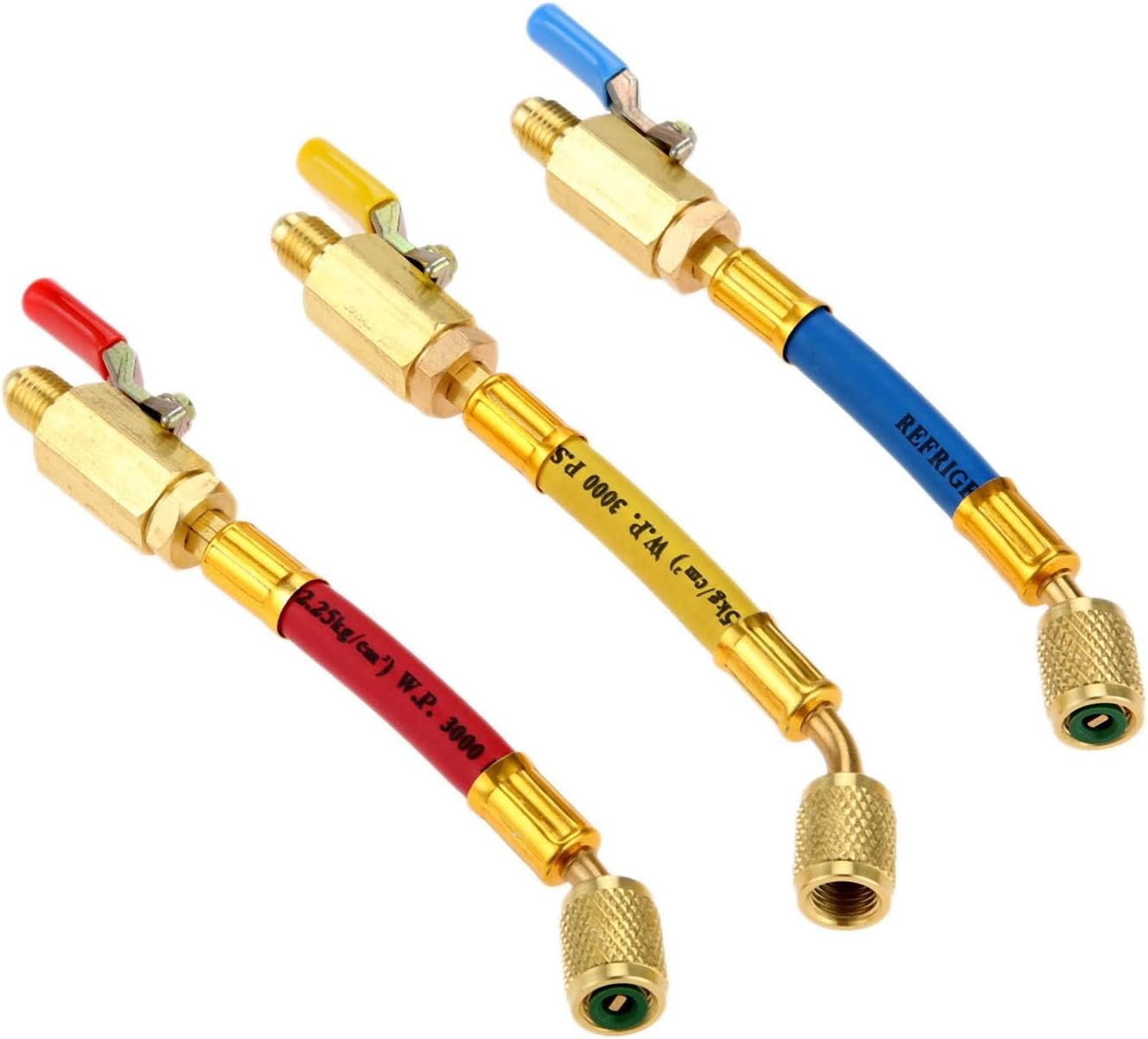 R134A R410A R22 R12 Charging Hoses and Ball Valve Set HVAC Low Loss Fittings new