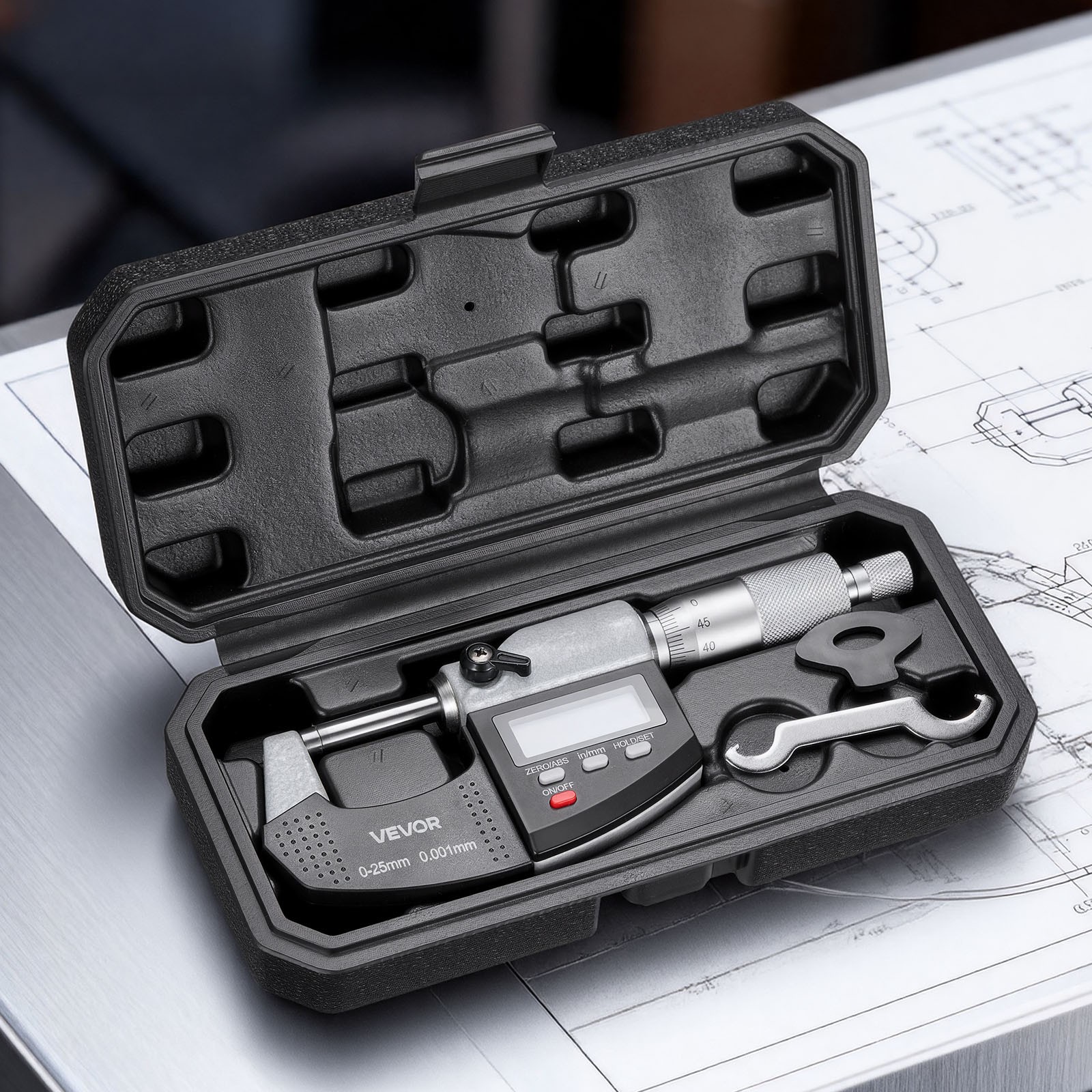 VEVOR Digital Outside Micrometer 0-1in Range 0.00005in Resolution LCD Screen