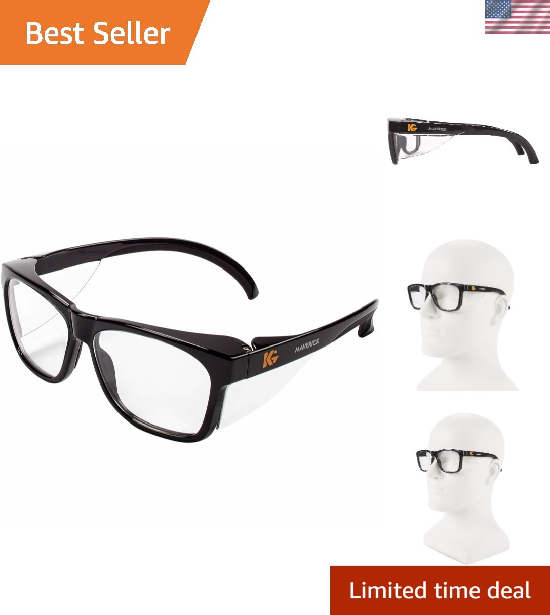 Lightweight Maverick Safety Glasses with Anti-Scratch Polycarbonate Lenses