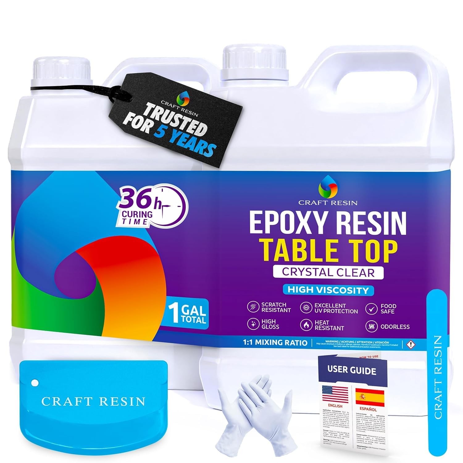 CRAFT RESIN 1 Gallon Table Top Epoxy Resin Kit – 1:1 Mix, 1 Gallon, Clear
