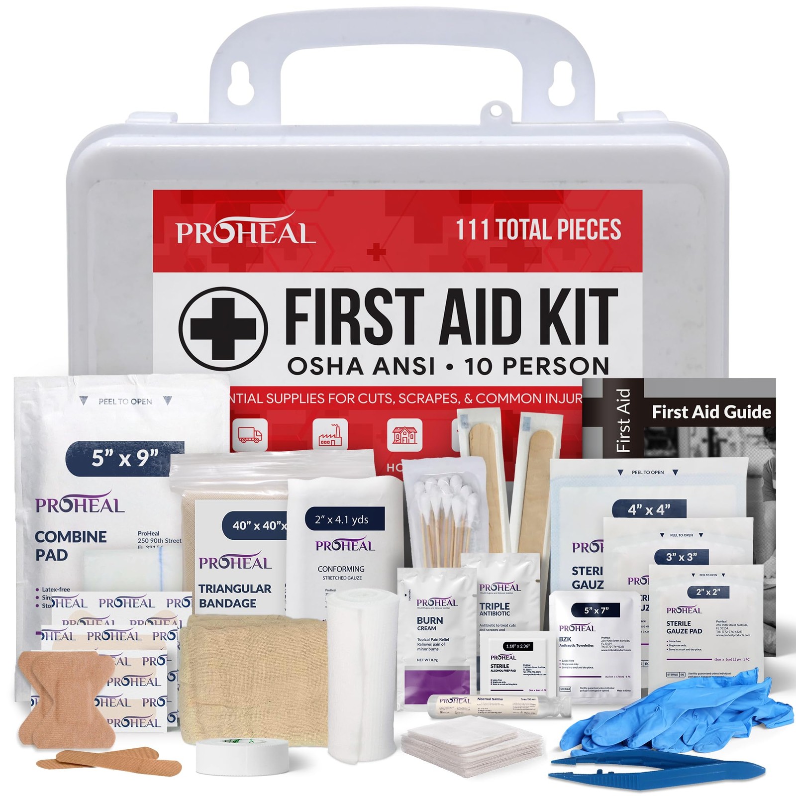 OSHA Compliant First Aid Kit for Car, Home & Business – 10 Person Kit, White