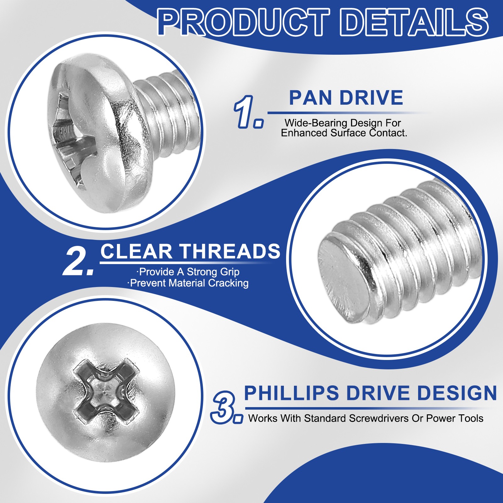 5/16-18 x 1″ Pan Head Machine Screws, 10 Pcs Stainless Steel Screws, Silver